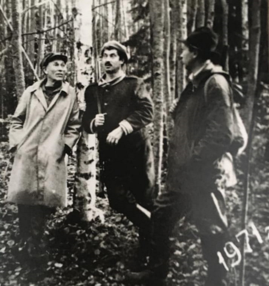 Изображение М.Ливеровский, М.Калинин и И.Буров на глухарином току в 1971 году 