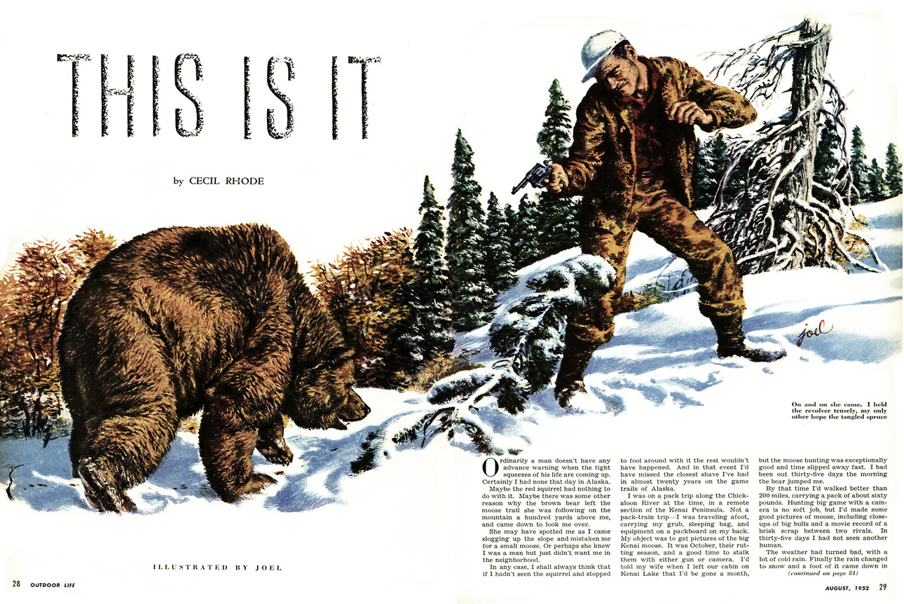Изображение Иллюстрация из охотничьего американского журнала Outdoor Life за август 1952 года 