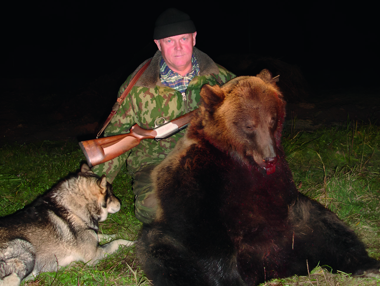 Изображение Добор медведя-подранка ночью требует от охотника мужества и хладнокровия. Фото автора. 